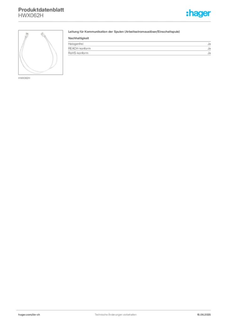 Bild Hager Produktdatenblatt HWX062H | Hager Schweiz