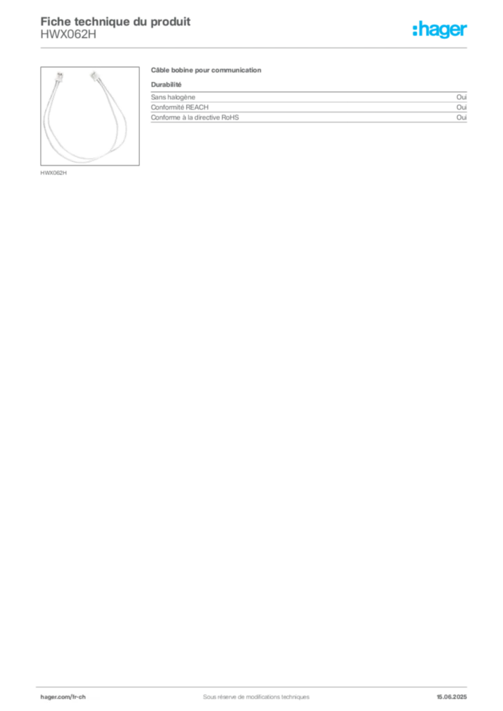 Image Hager Fiche technique du produit HWX062H | Hager Suisse