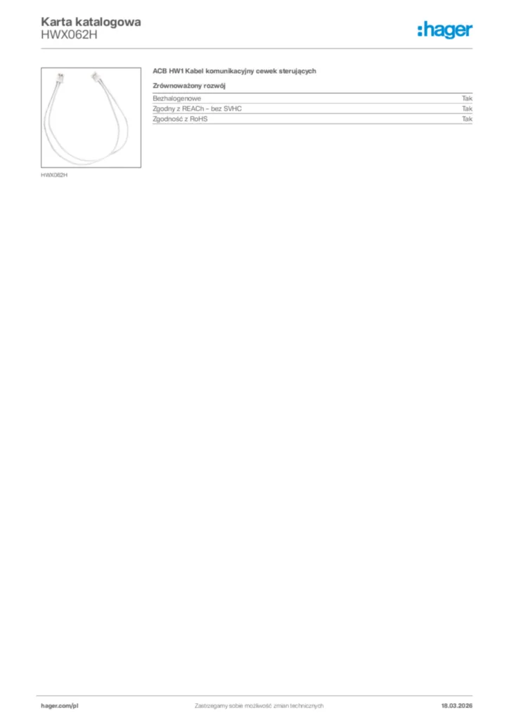 Zdjęcie Hager Karta katalogowa HWX062H | Hager Polska