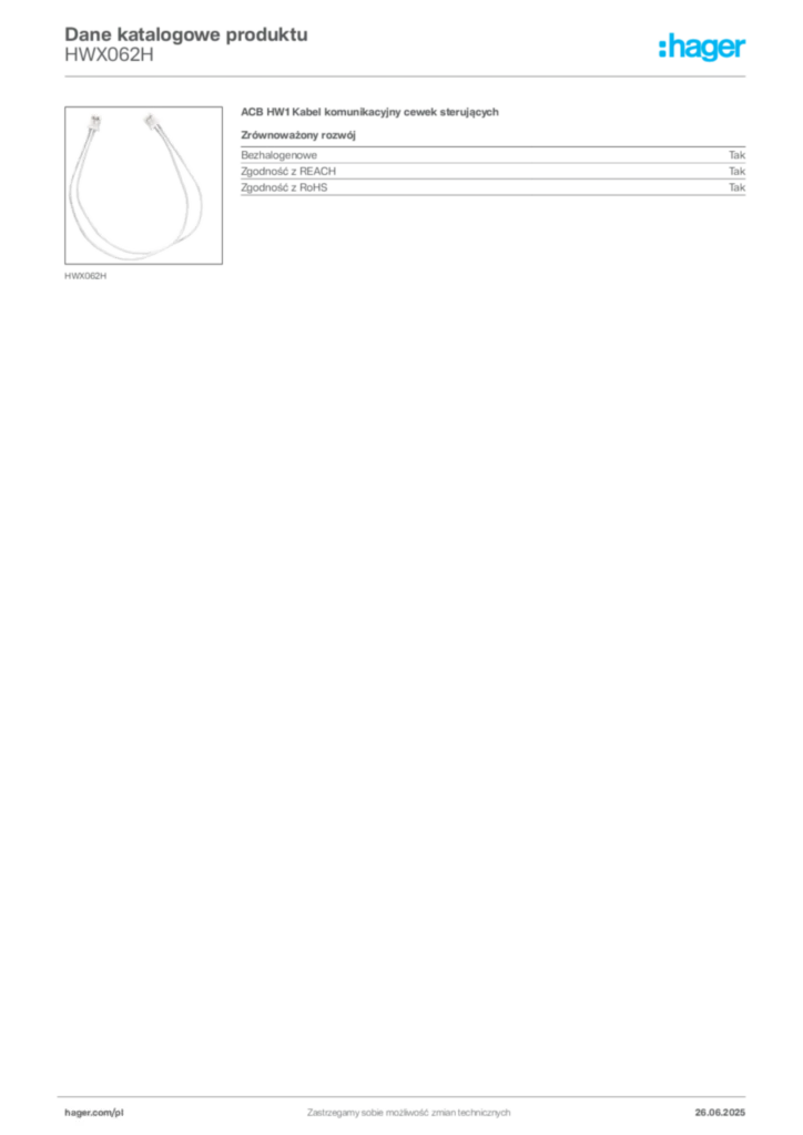 Zdjęcie Hager Dane katalogowe produktu HWX062H | Hager Polska