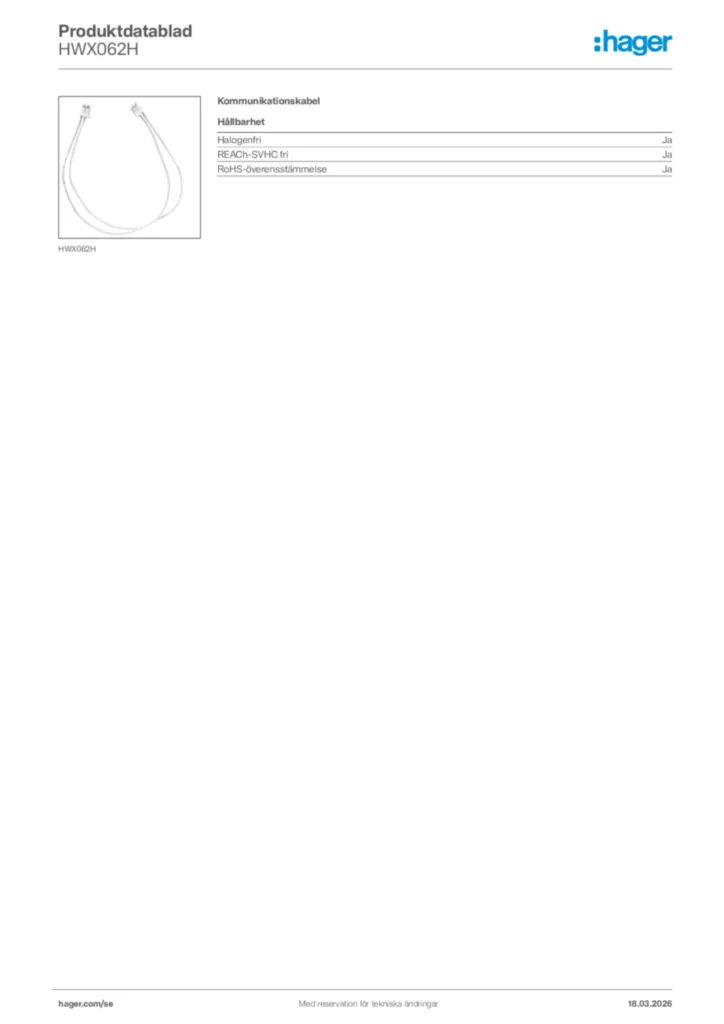 Bild Hager Produktdatablad HWX062H | Hager Sverige