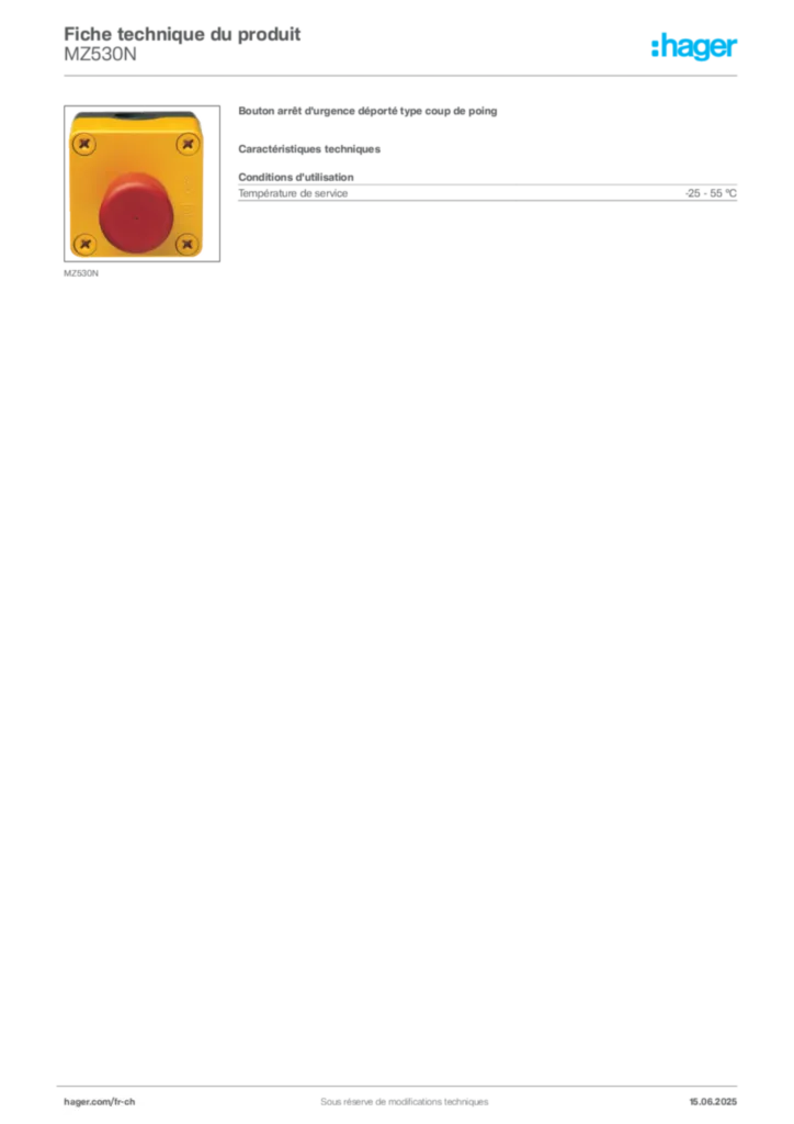 Image Hager Fiche technique du produit MZ530N | Hager Suisse