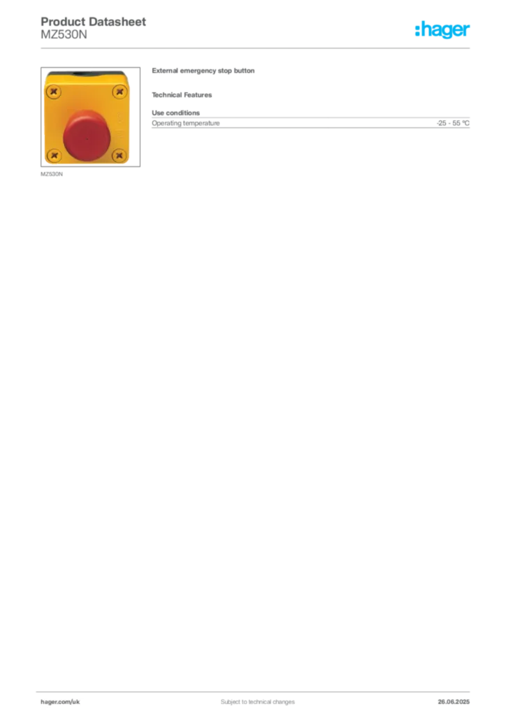 Image Hager Product data sheet MZ530N  | Hager