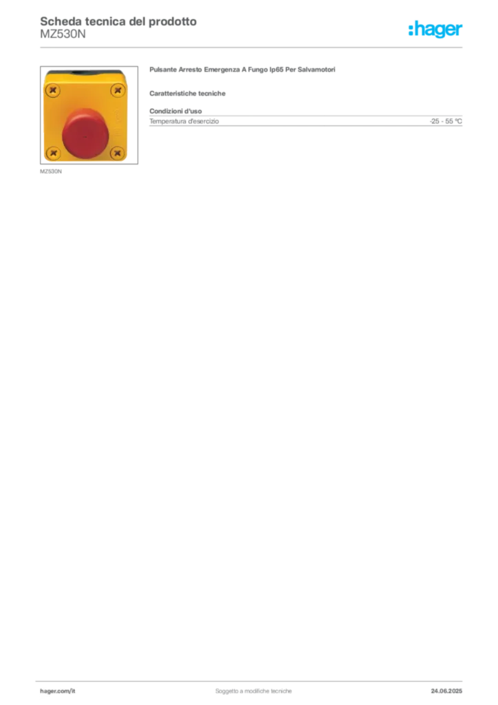 Immagine Hager Scheda tecnica del prodotto MZ530N | Hager Italia