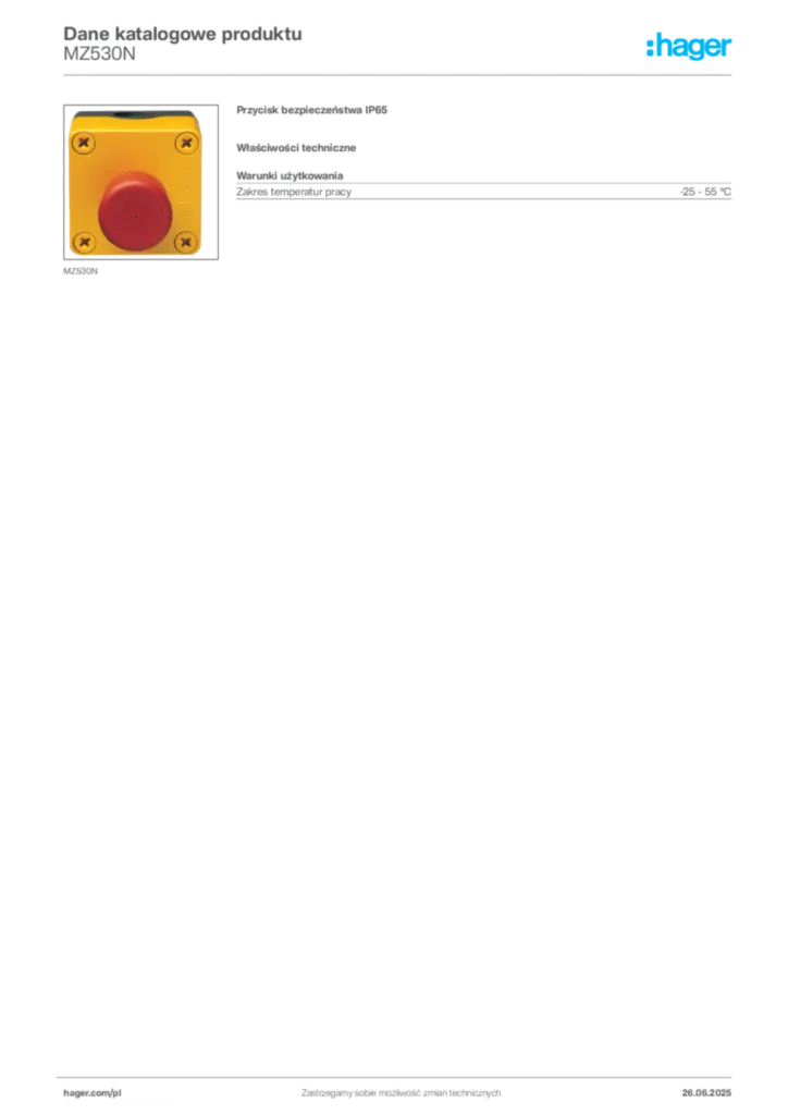 Zdjęcie Hager Dane katalogowe produktu MZ530N | Hager Polska