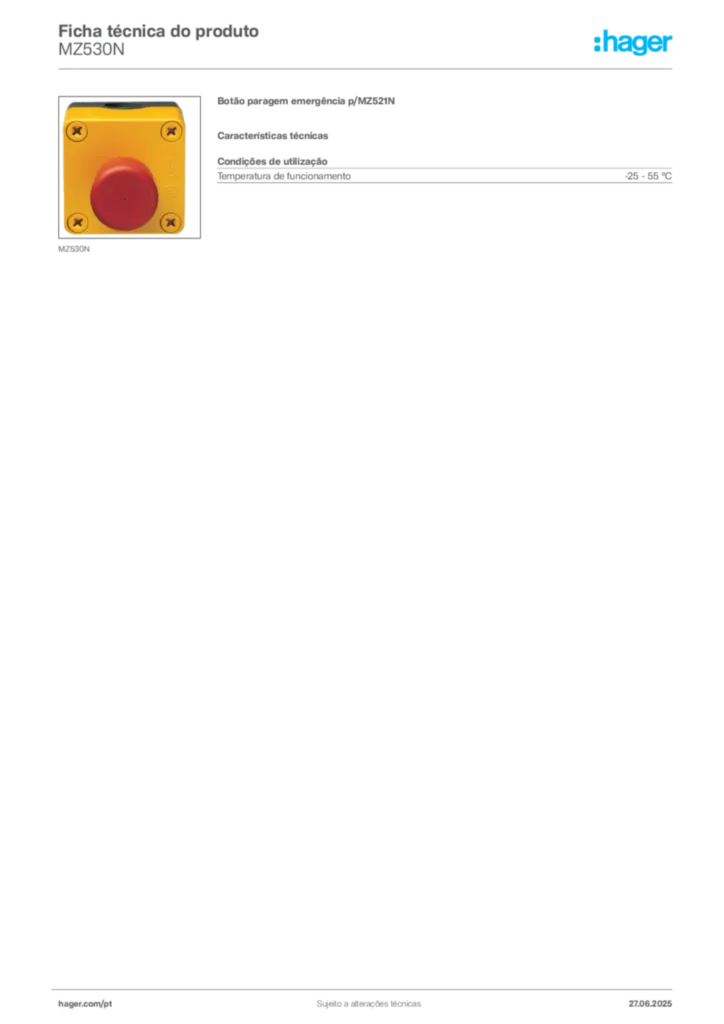 Imagem Hager Ficha técnica do produto MZ530N | Hager Portugal