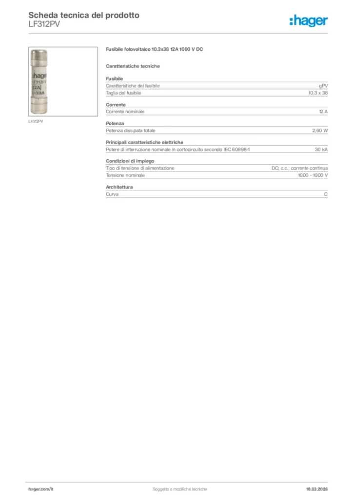 Immagine Hager Scheda tecnica del prodotto LF312PV | Hager Italia