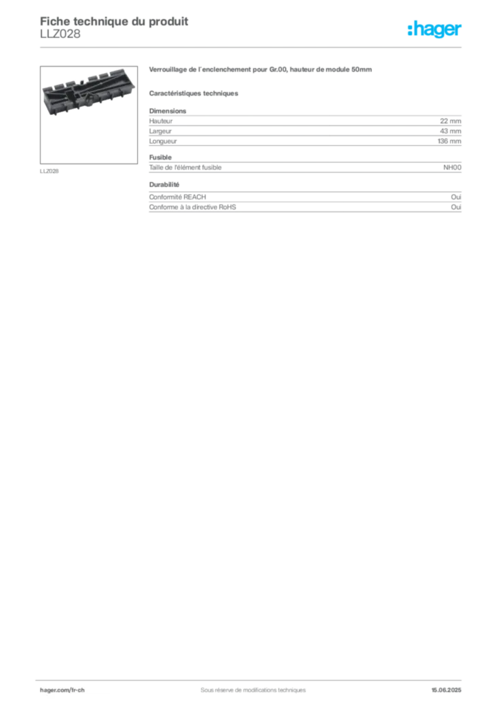 Image Hager Fiche technique du produit LLZ028 | Hager Suisse