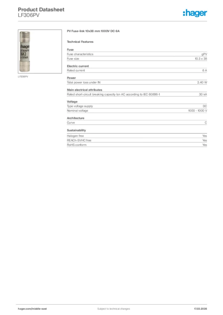 Image Hager Product data sheet LF306PV  | Hager