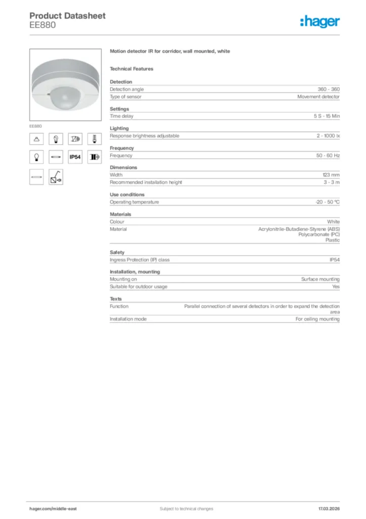 Image Hager Product data sheet EE880  | Hager