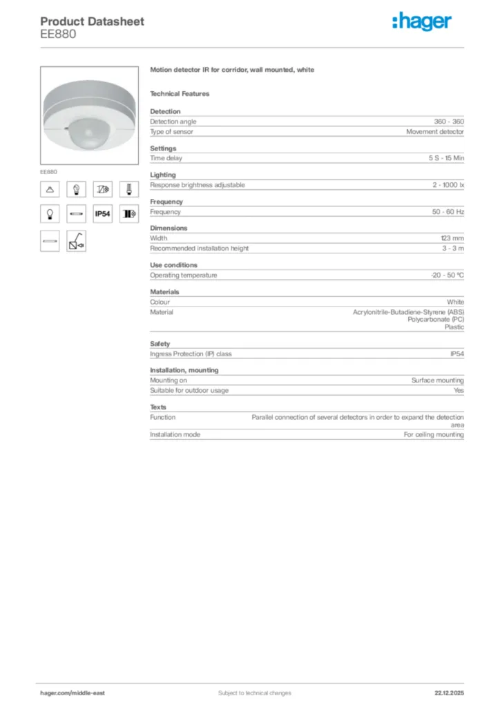 Image Hager Product data sheet EE880  | Hager