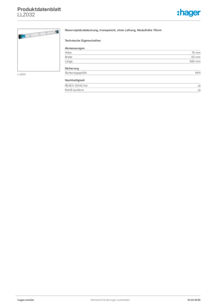 Bild Hager Produktdatenblatt LLZ032 | Hager Deutschland