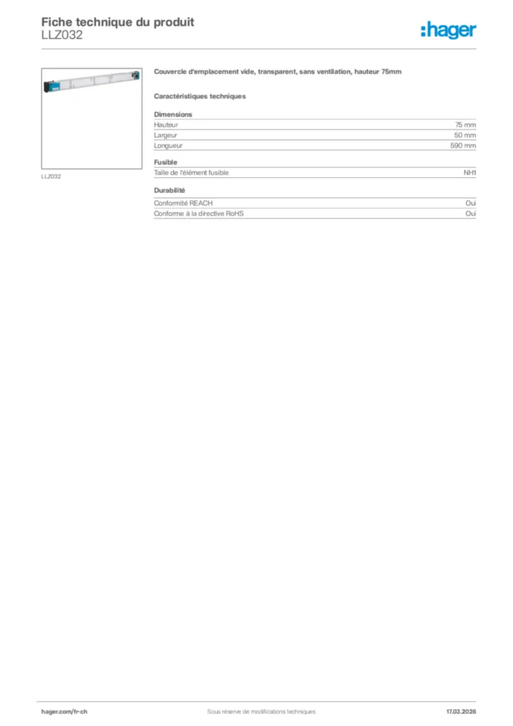 Image Hager Fiche technique du produit LLZ032 | Hager Suisse