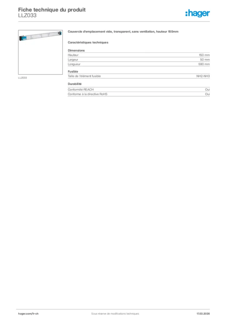 Image Hager Fiche technique du produit LLZ033 | Hager Suisse