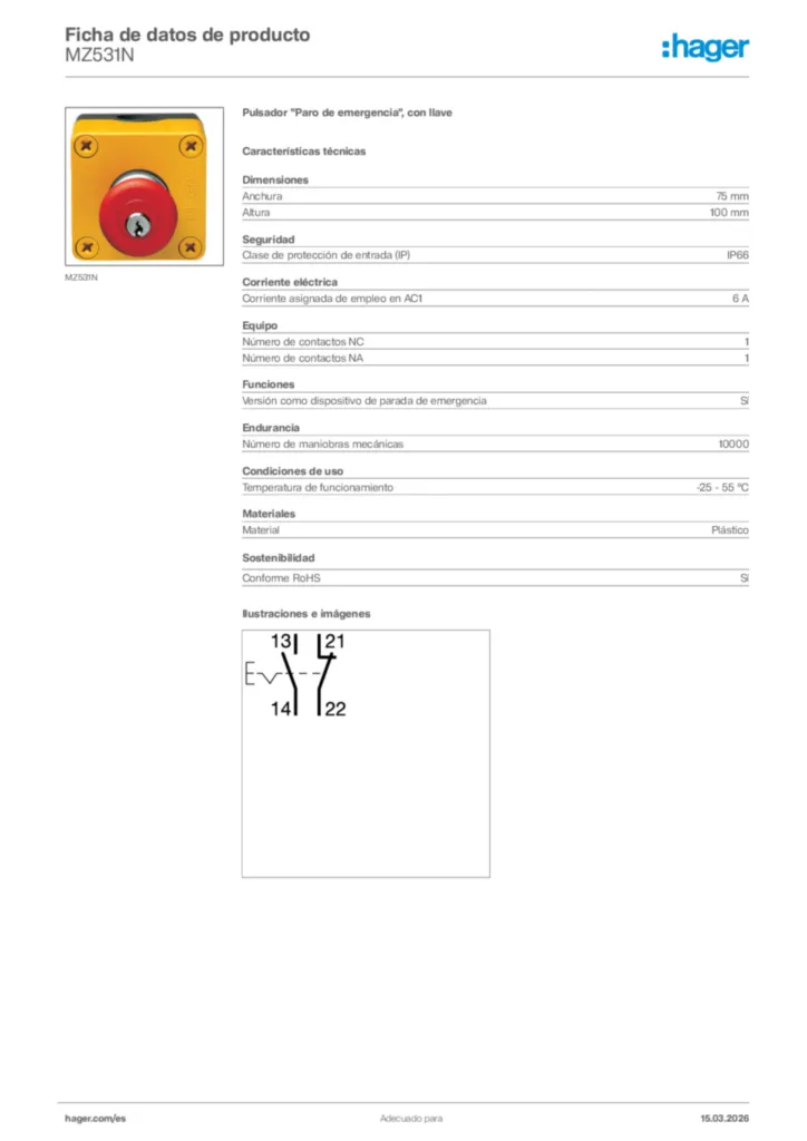 Imagen Hager Ficha de datos de producto MZ531N | Hager España
