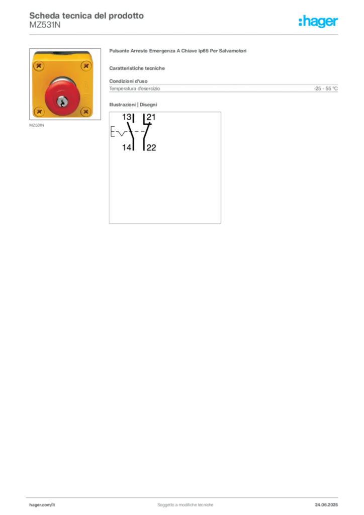 Immagine Hager Scheda tecnica del prodotto MZ531N | Hager Italia