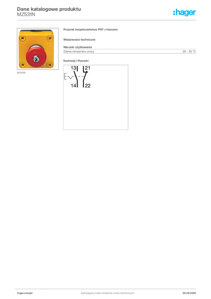 Zdjęcie Hager Dane katalogowe produktu MZ531N | Hager Polska