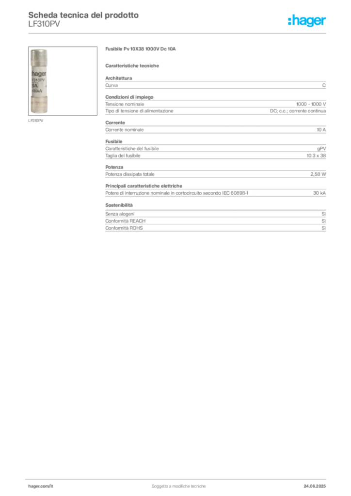 Immagine Hager Scheda tecnica del prodotto LF310PV | Hager Italia