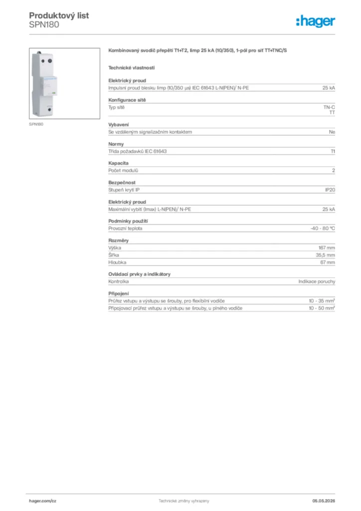 Obrázek Hager Product data sheet SPN180 | Hager