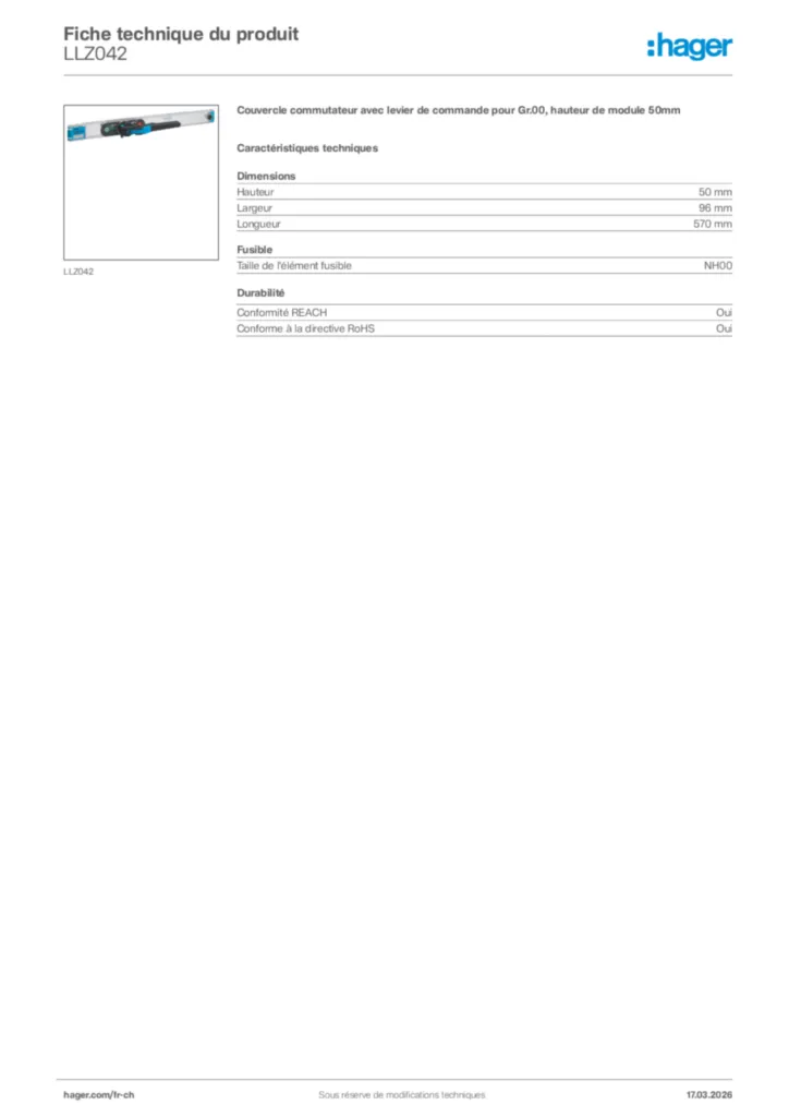 Image Hager Fiche technique du produit LLZ042 | Hager Suisse