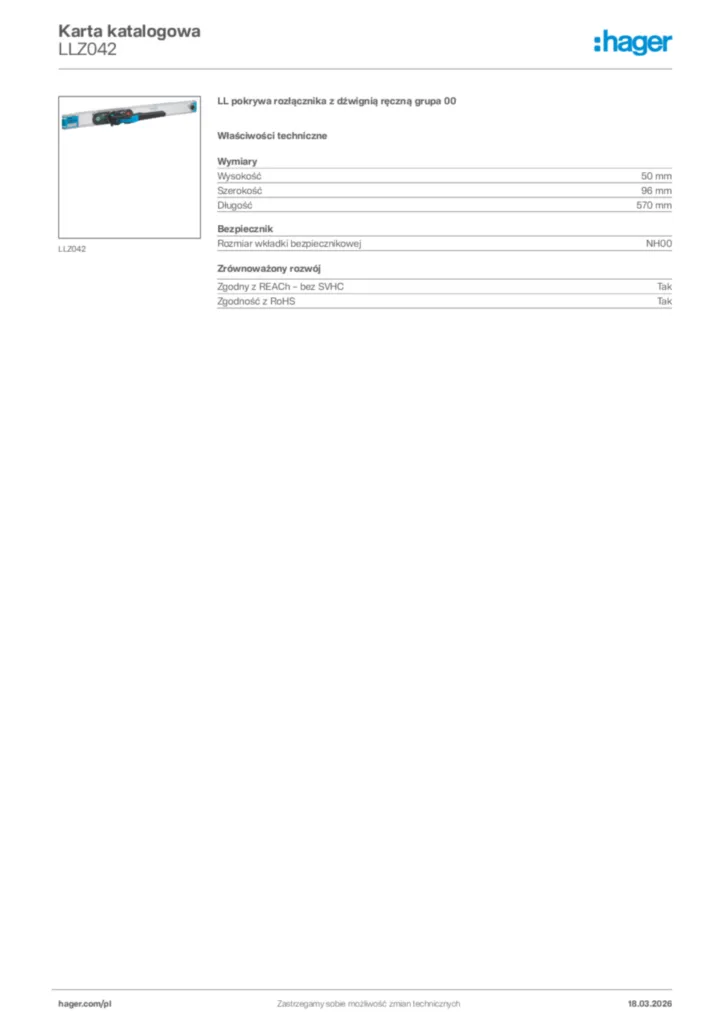Zdjęcie Hager Karta katalogowa LLZ042 | Hager Polska