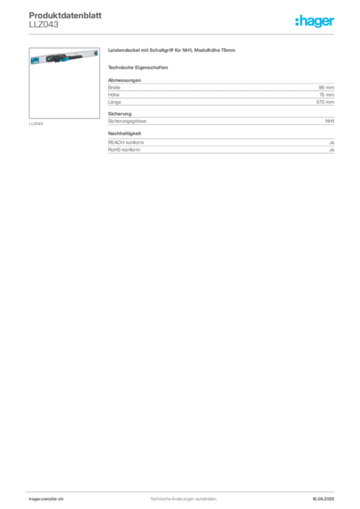 Bild Hager Produktdatenblatt LLZ043 | Hager Schweiz