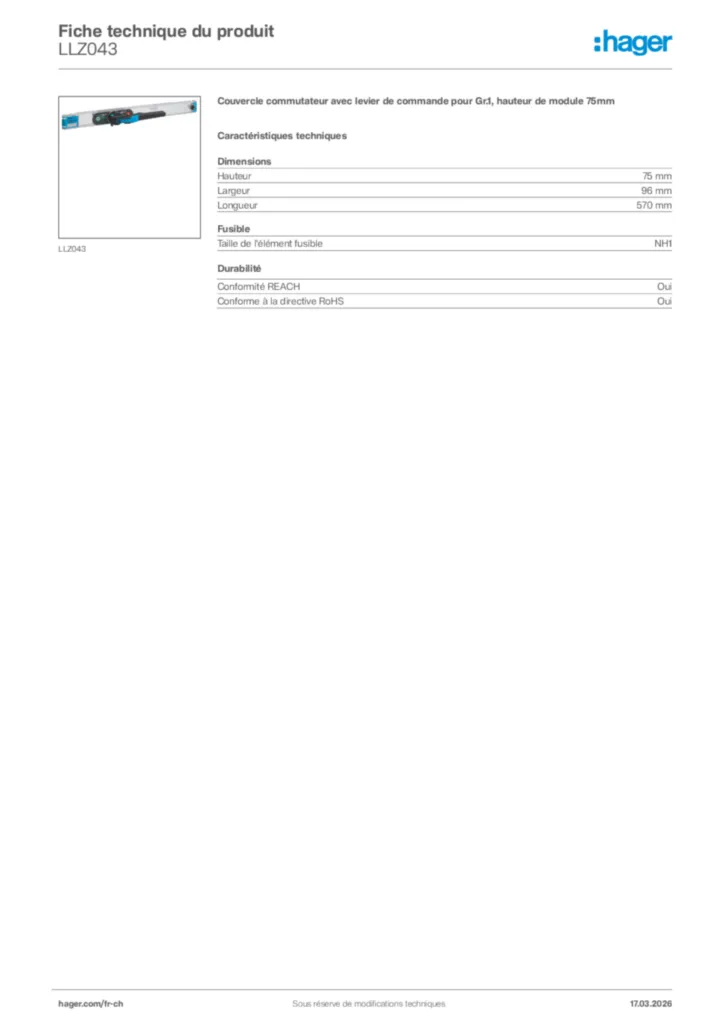 Image Hager Fiche technique du produit LLZ043 | Hager Suisse