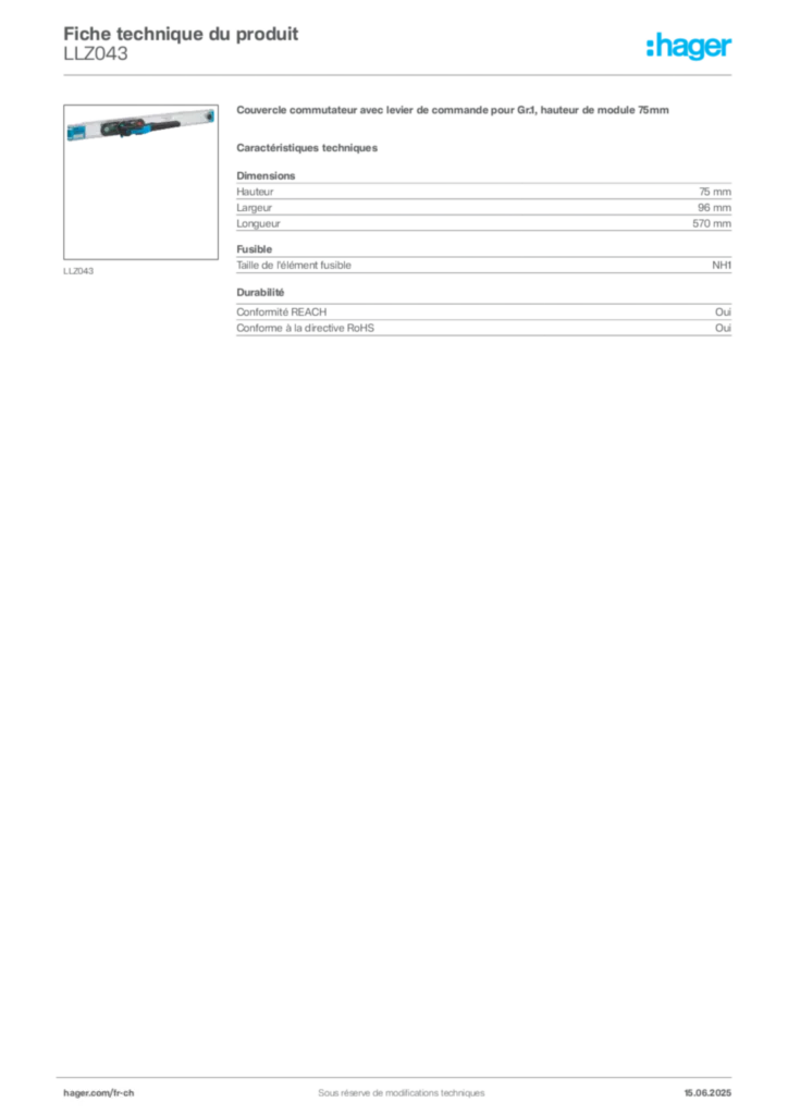 Image Hager Fiche technique du produit LLZ043 | Hager Suisse