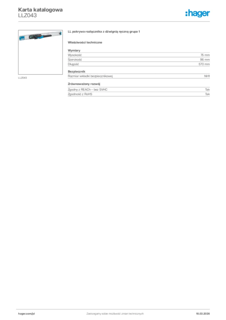 Zdjęcie Hager Karta katalogowa LLZ043 | Hager Polska