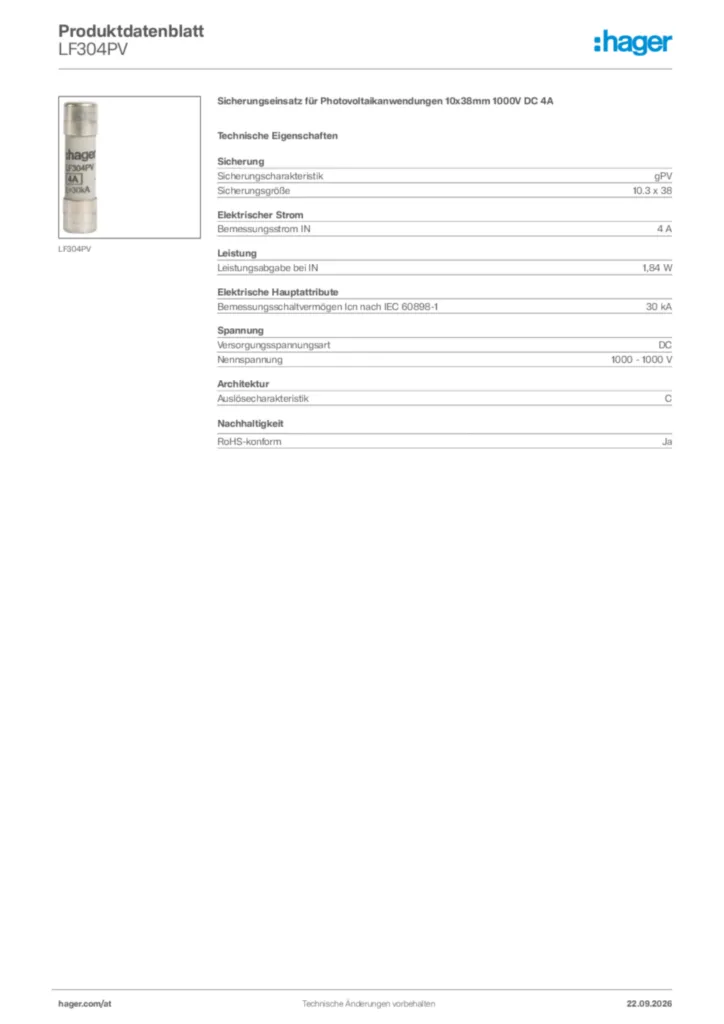 Bild Hager Produktdatenblatt LF304PV | Hager Deutschland