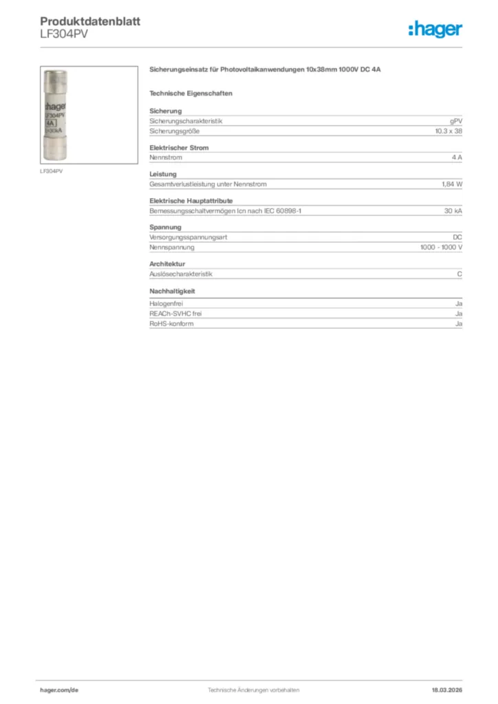 Bild Hager Produktdatenblatt LF304PV | Hager Deutschland