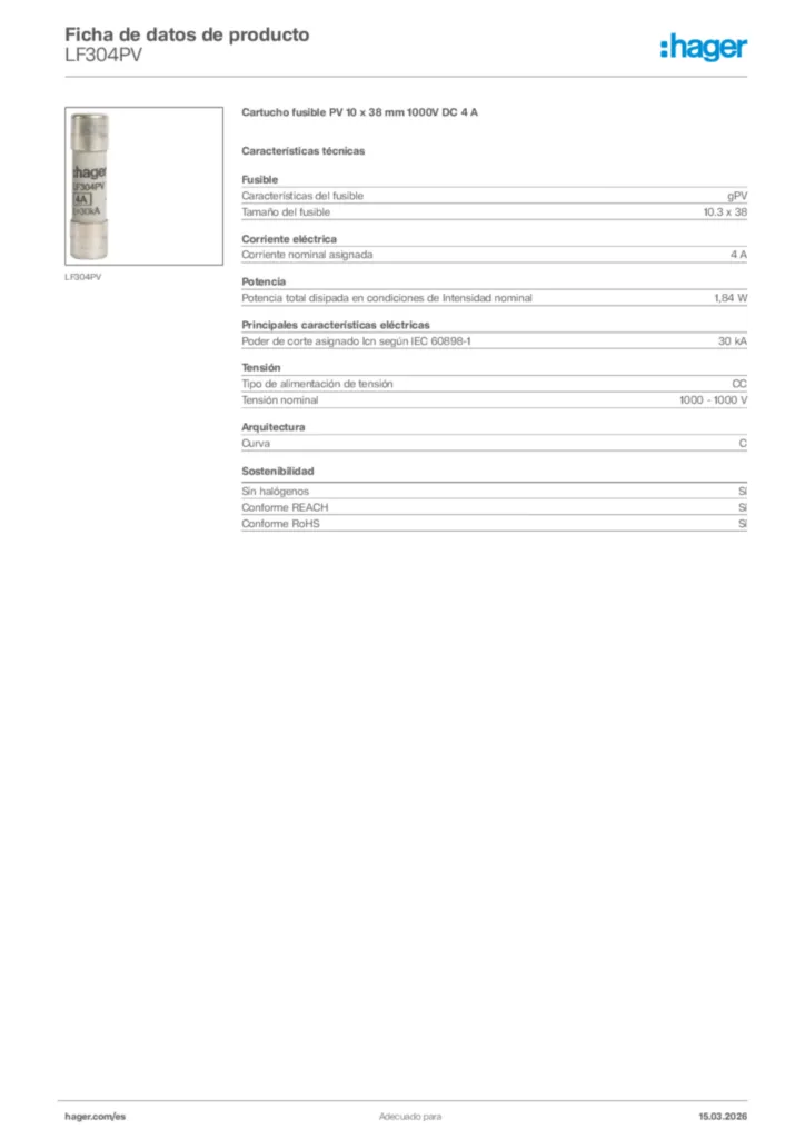 Imagen Hager Ficha de datos de producto LF304PV | Hager España
