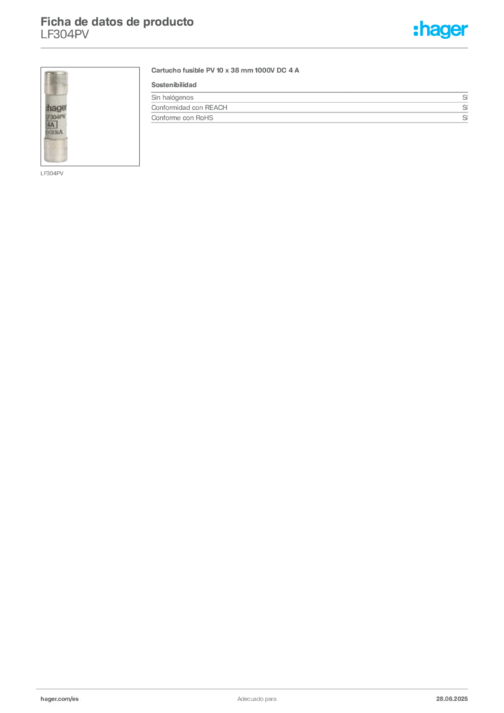 Imagen Hager Ficha de datos de producto LF304PV | Hager España