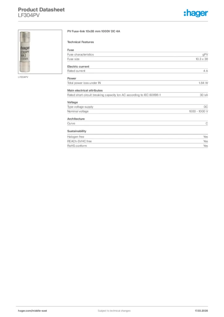 Image Hager Product data sheet LF304PV  | Hager