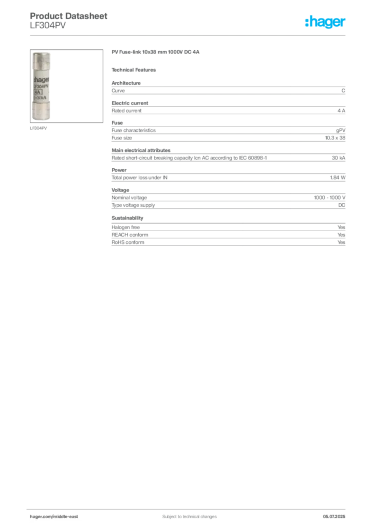 Image Hager Product data sheet LF304PV  | Hager