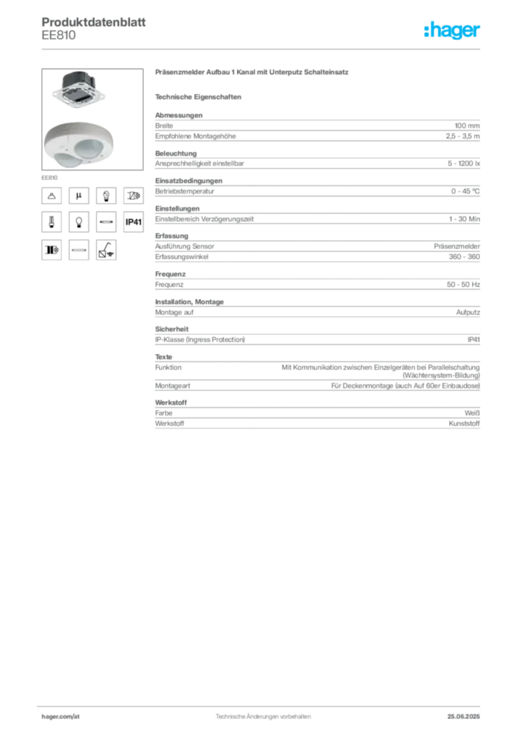 Bild Hager Produktdatenblatt EE810 | Hager Deutschland