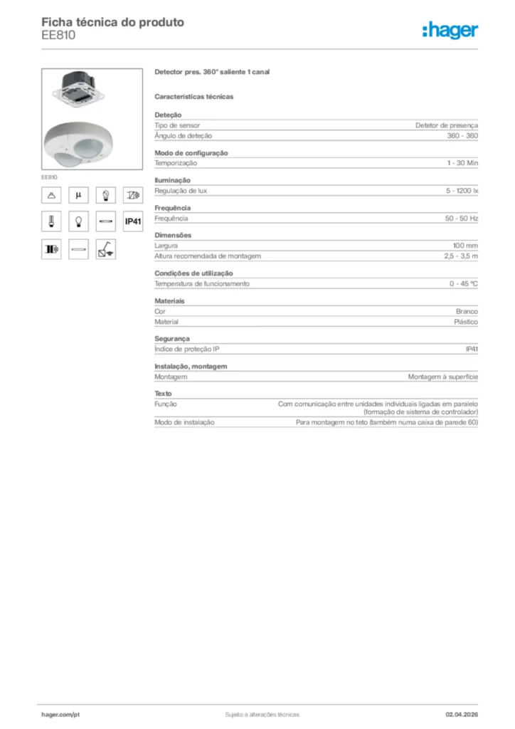 Imagem Hager Ficha técnica do produto EE810 | Hager Portugal