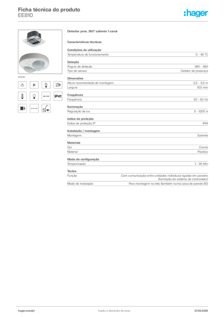 Imagem Hager Ficha técnica do produto EE810 | Hager Portugal