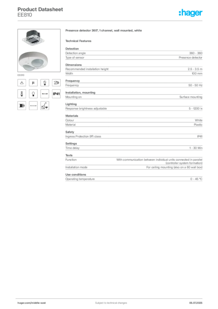 Image Hager Product data sheet EE810  | Hager