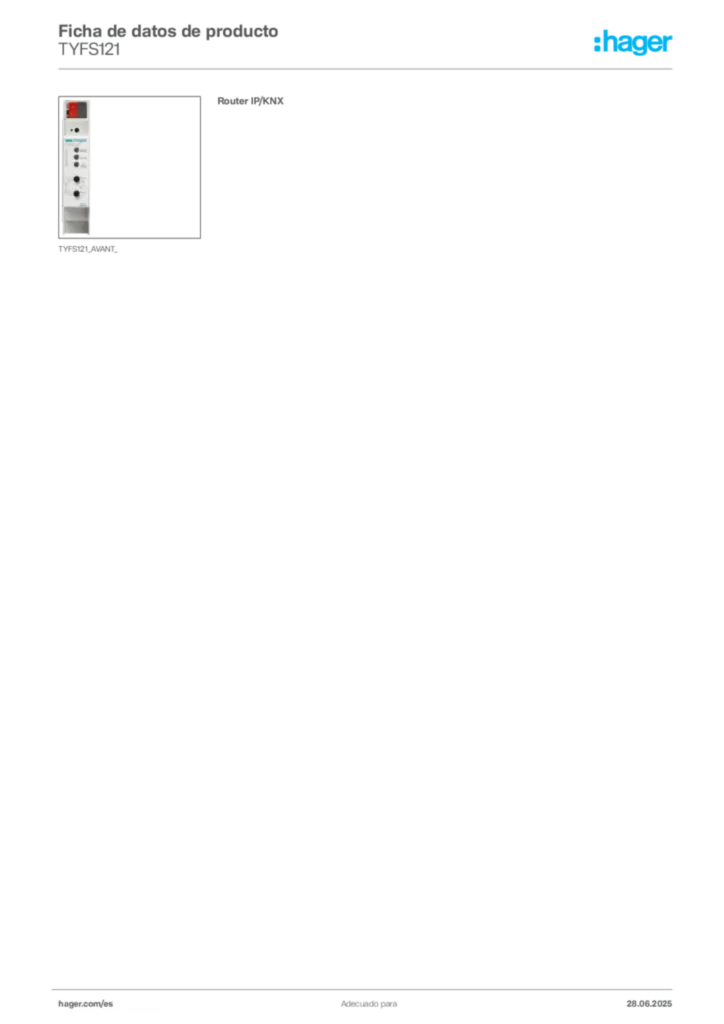 Imagen Hager Ficha de datos de producto TYFS121 | Hager España