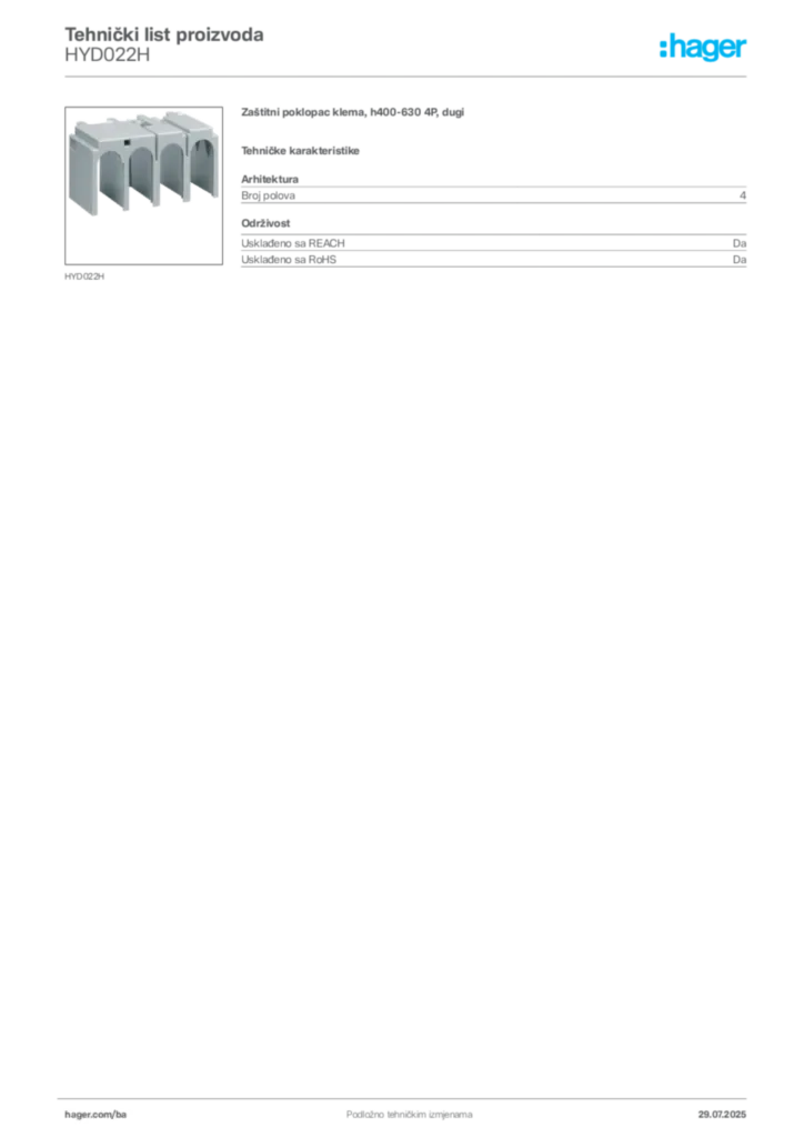 Slika Hager Product data sheet HYD022H  | Hager