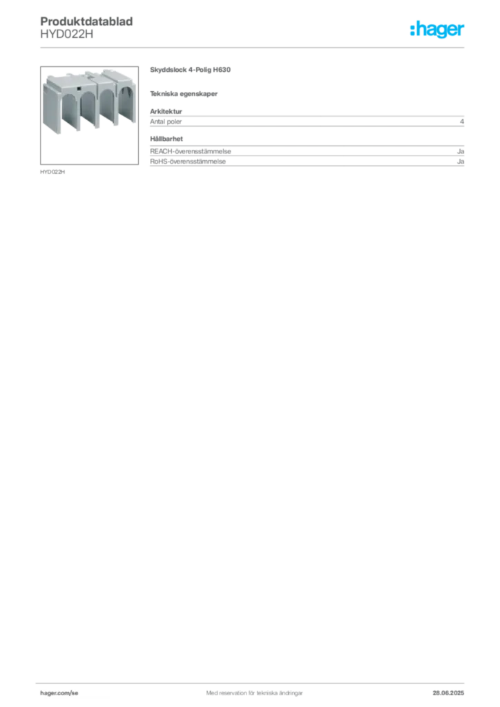 Bild Hager Produktdatablad HYD022H | Hager Sverige