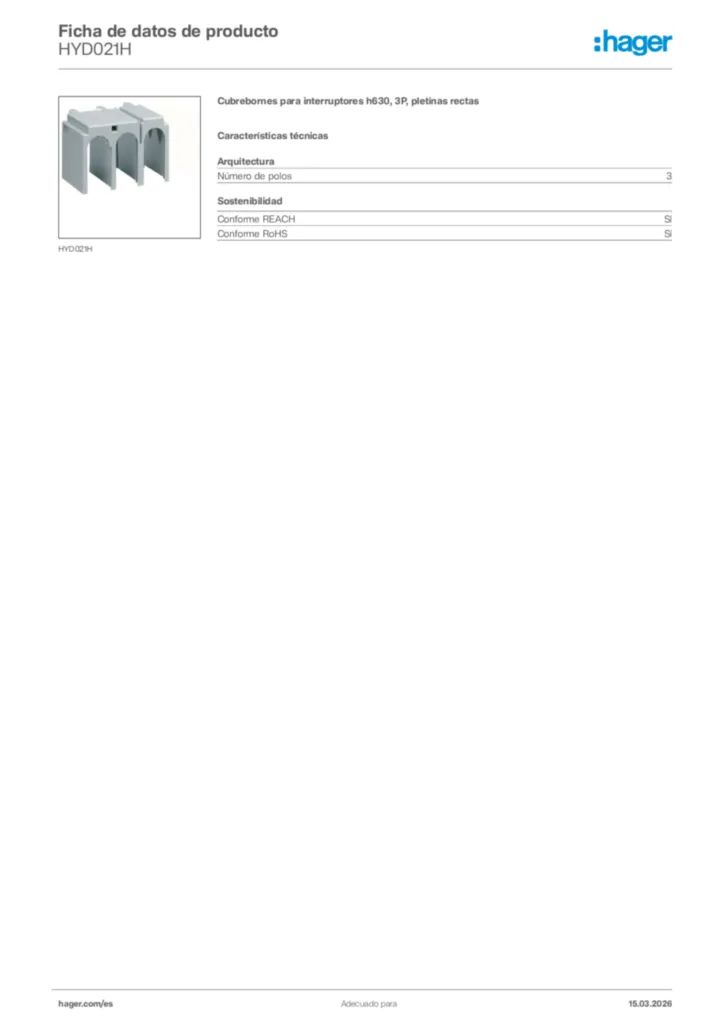 Imagen Hager Ficha de datos de producto HYD021H | Hager España