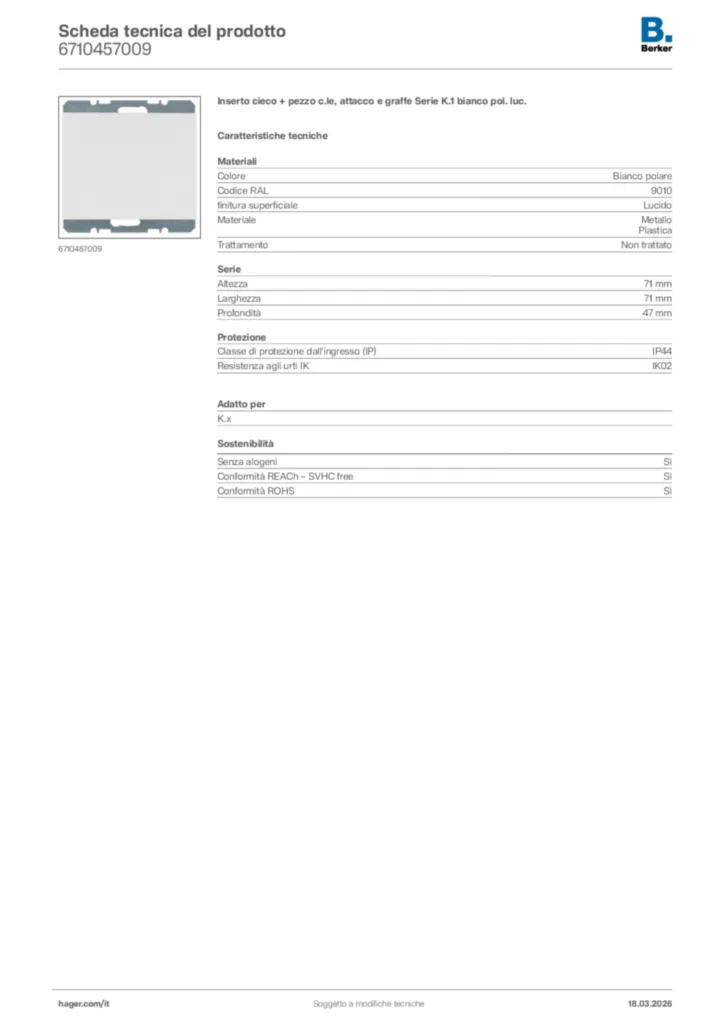 Immagine Berker Scheda tecnica del prodotto 6710457009 | Hager Italia