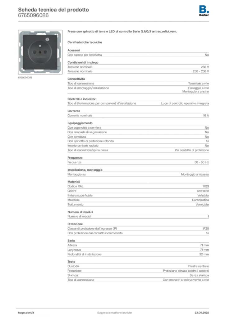 Immagine Berker Scheda tecnica del prodotto 6765096086 | Hager Italia