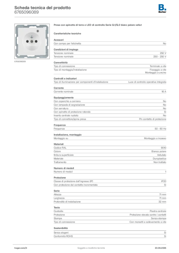 Immagine Berker Scheda tecnica del prodotto 6765096089 | Hager Italia