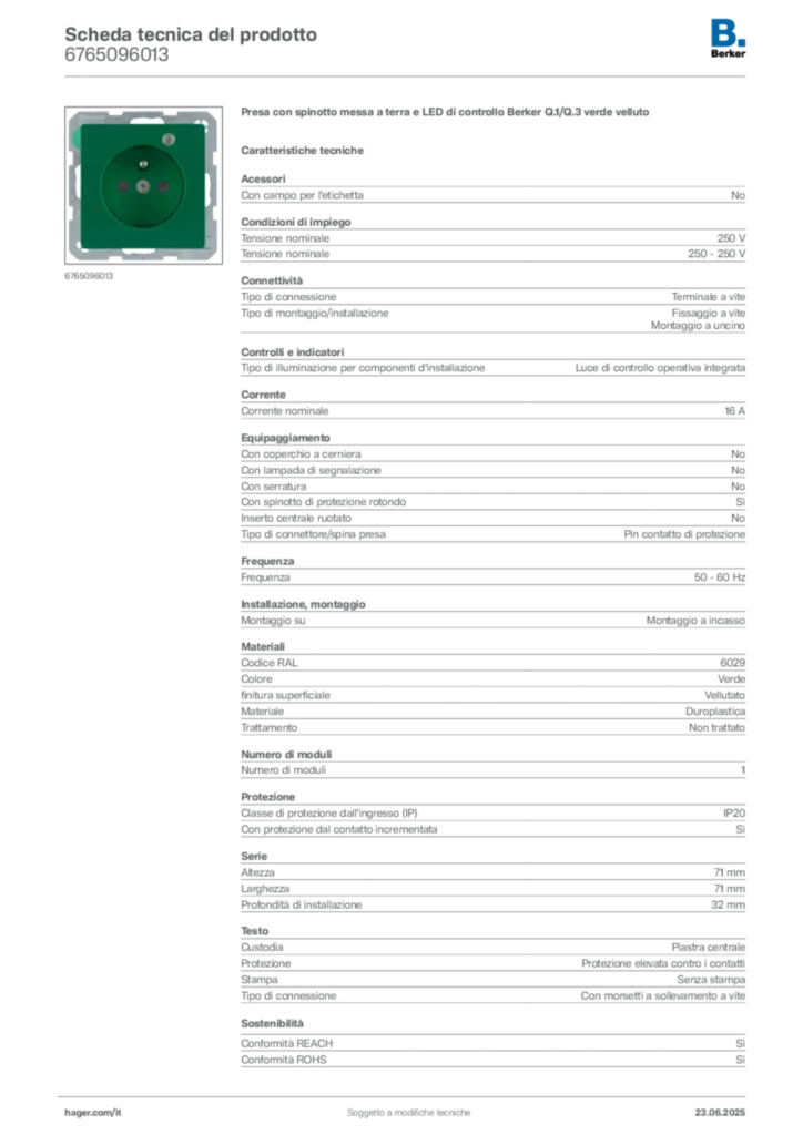 Immagine Berker Scheda tecnica del prodotto 6765096013 | Hager Italia