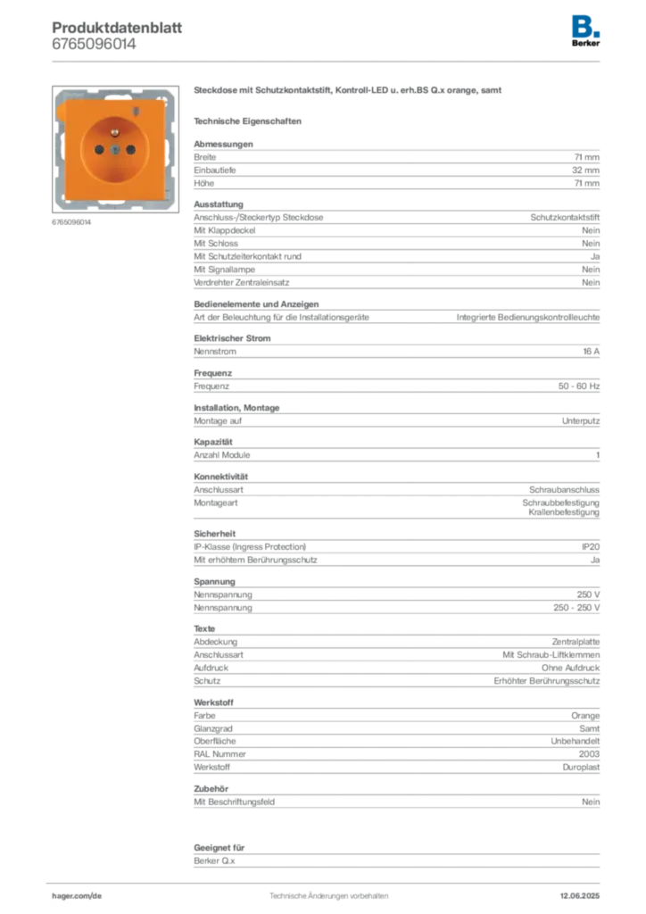 Berker Produktdatenblatt 6765096014