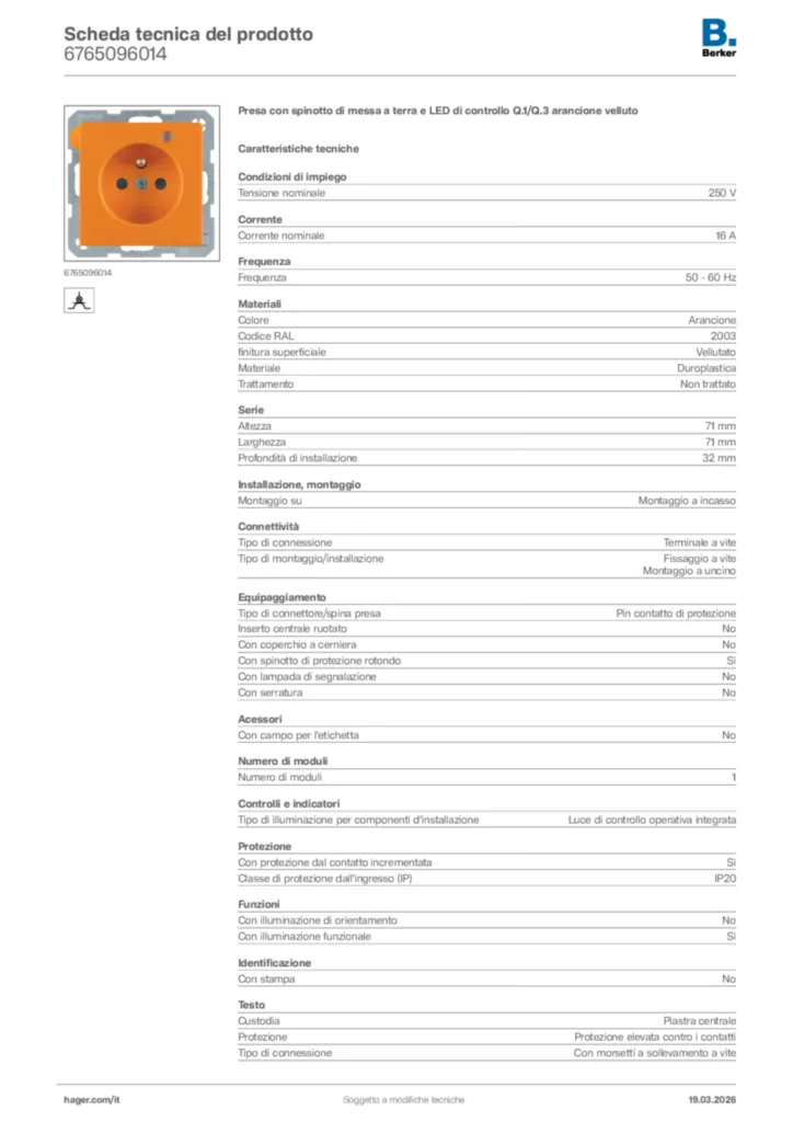 Immagine Berker Scheda tecnica del prodotto 6765096014 | Hager Italia