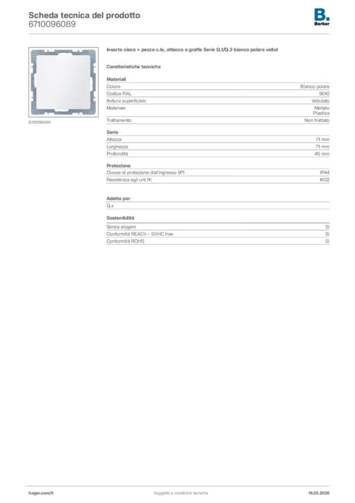 Immagine Berker Scheda tecnica del prodotto 6710096089 | Hager Italia